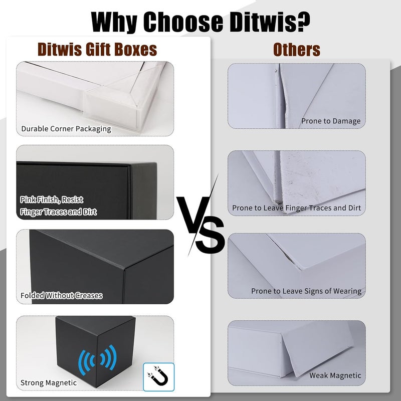 Ditwis 4 Pack 8x8x8 Inches Gift Boxes with Magnetic Closure Lids, Black Magnetic Box for Wedding, Groomsmen Bridesmaid Proposal, Birthdays, Mother's Day - Image 5